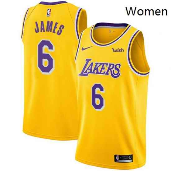 Women Nike Los Angeles Lakers 6 LeBron James Gold Women NBA Swingman Icon Edition Jersey